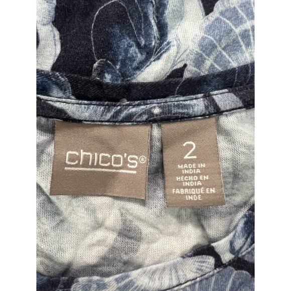 Chico's Size 2 Blue Cotton Modal Tee Shirt Seashell Nautical Beach Travel Modern - Picture 3 of 8